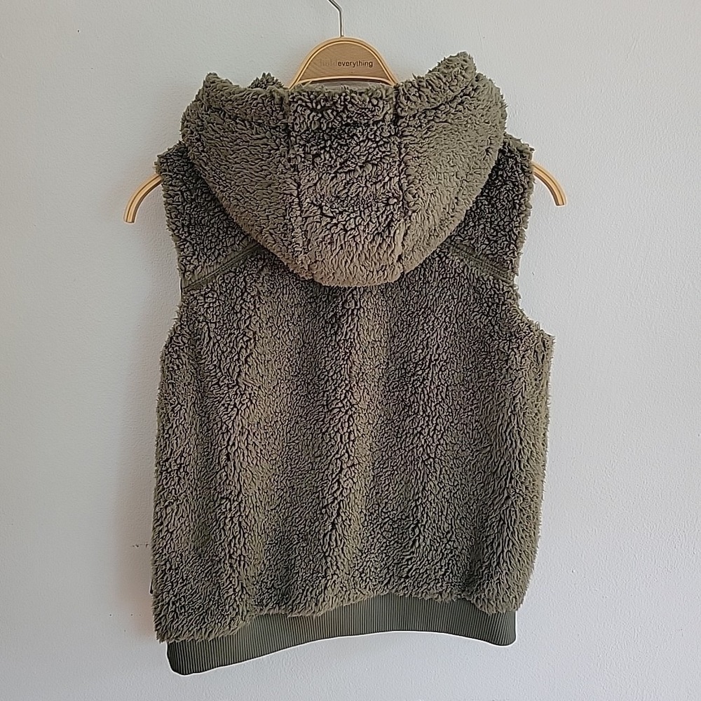 Zyia Hooded Full Zip Sherpa Vest Small Olive Green Athleisure Casual Transition - Picture 2 of 10